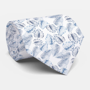 Corbata elegante blanco con hojas azules