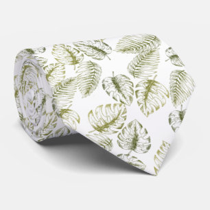 Corbata elegante blanco con hojas verdes