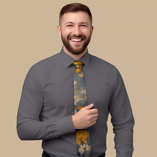 Corbata Elegante Blue Tie con Intrincado Naranja y Yell