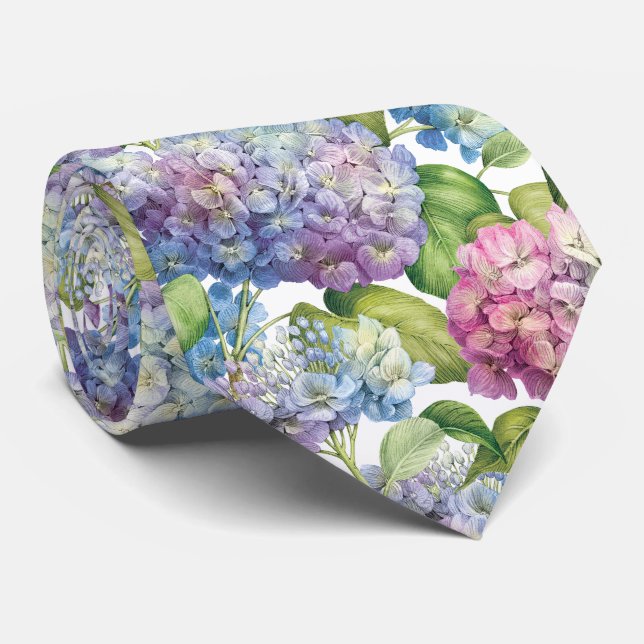 Corbata Elegante Boda de patrón floral de Hydrangea azul (Enrollado)
