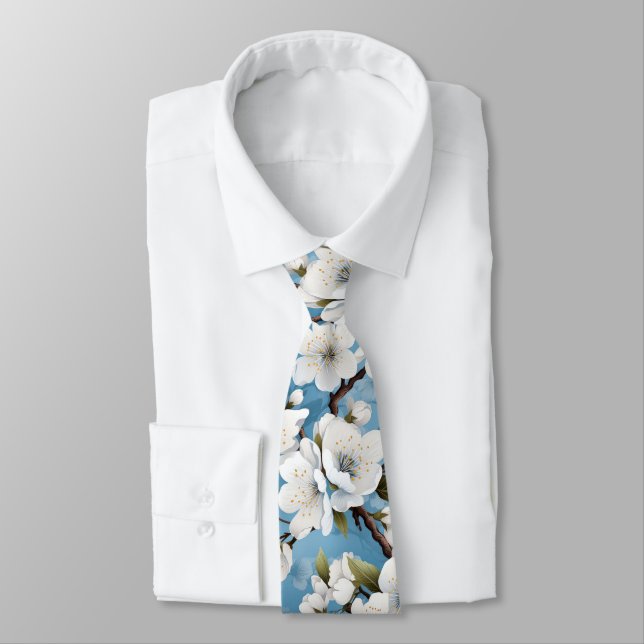 Corbata Elegante Boda de trabajo con flores blancas azules (Atado)