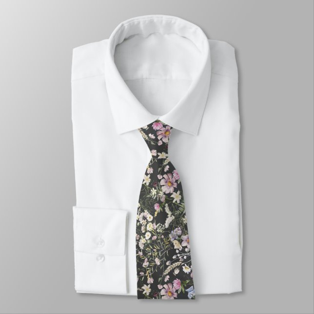 Corbata Elegante Boda floral negro Necktie (Atado)
