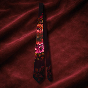 Corbata Elegante boda floral temperamental de rojo y negro