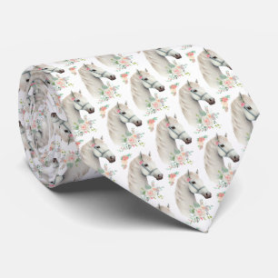 Corbata Elegante Boho blanco de caballos con estampado flo