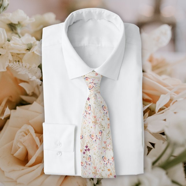 Corbata Elegante Boho Wildflower Butterfly Groomsman (Subido por el creador)
