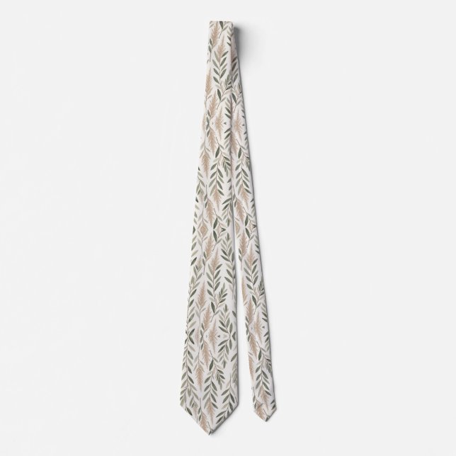 Corbata Elegante Botánico Neutral Oliva Pampas (Anverso)