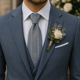 Corbata Elegante brocado floral azul polvoriento