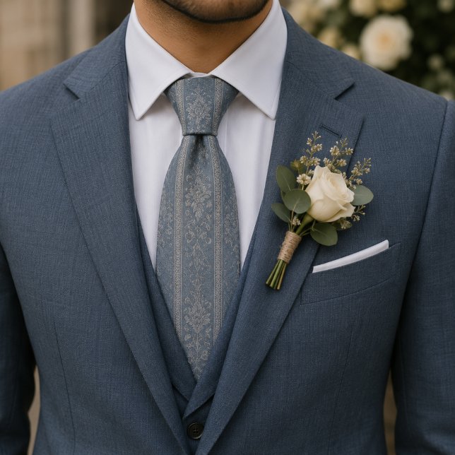 Corbata Elegante brocado floral azul polvoriento (Subido por el creador)