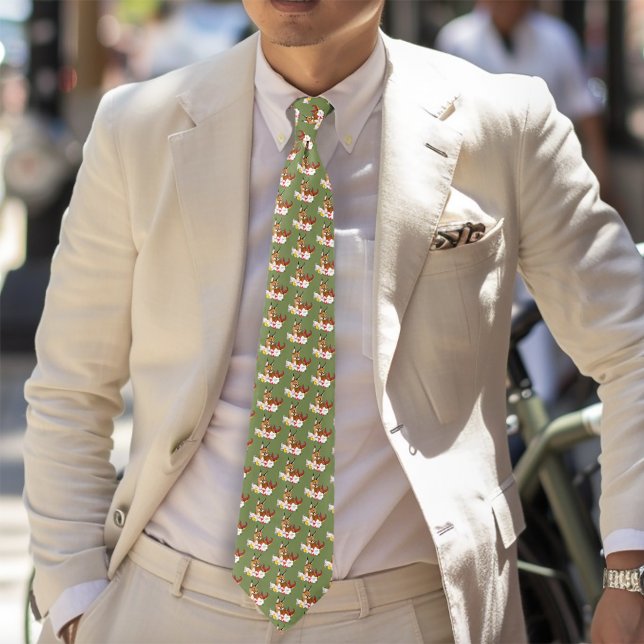 Corbata Elegante Caracal Gato Salvaje Lirios Floral Verde (Subido por el creador)