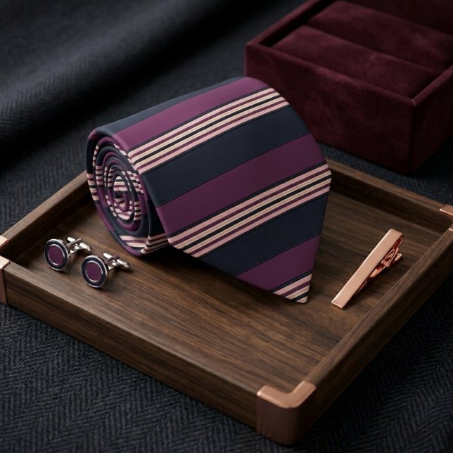 Corbata Elegante ciruela y multiraya navy  (Subido por el creador)