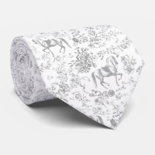 Corbata Elegante Clásico Vintage Gris Blanco Toile Ecuestr