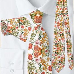 Corbata Elegante Colibrí Floral Sage Green Terracotta