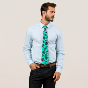 Corbata Elegante color negro Damascos de flores fondo turq