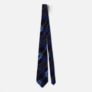 Corbata elegante con ágata azul marino mármol dora