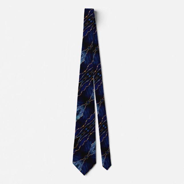 Corbata elegante con ágata azul marino mármol dora (Anverso)