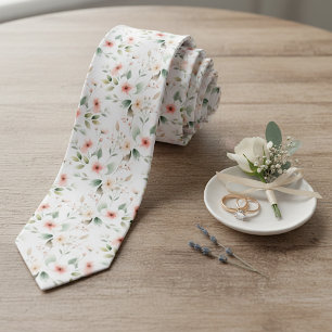 Corbata elegante con flores de melocotón rosa verd