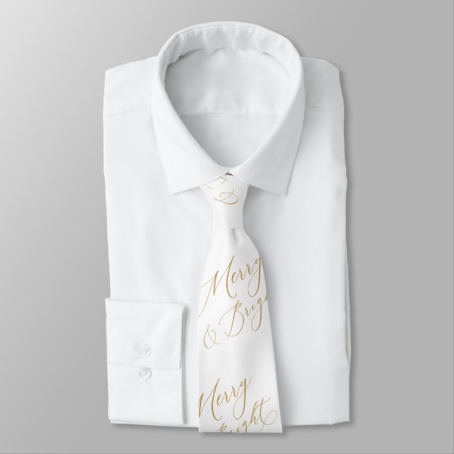Corbata elegante con letra dorada Merry & Bright (Atado)
