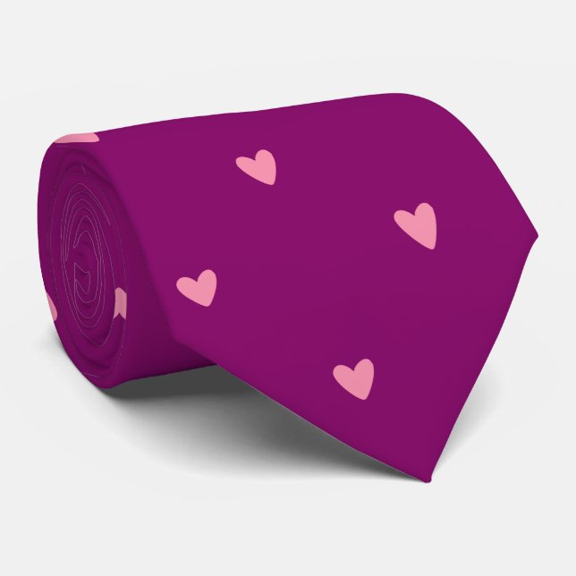 Corbata elegante con patrón de corazón magenta par (Enrollado)