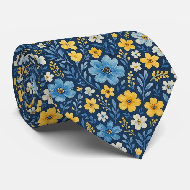 Corbata elegante con patrón floral mediterráneo (Enrollado)