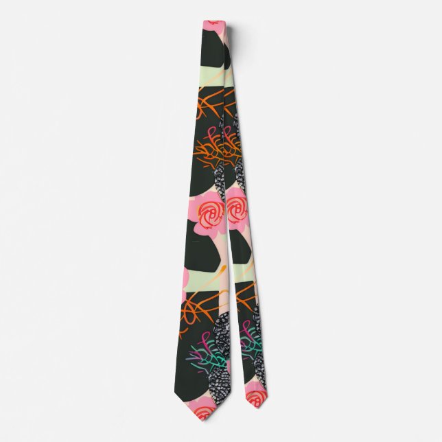 Corbata elegante con patrón floral rosa y negro (Anverso)