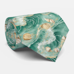 Corbata Elegante Coral de Oro y acuarela acuática (2)