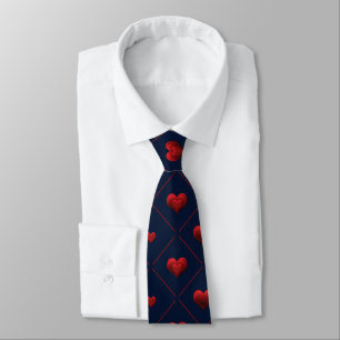 Corbata Elegante Corazón Rojo y Marina en Gráfico Corazón