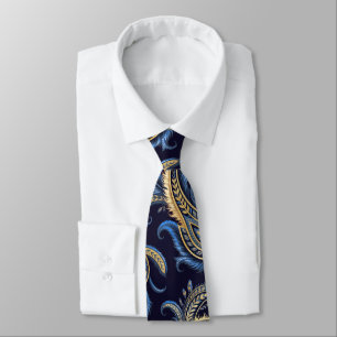 Corbata Elegante cordón azul de la marina y paisley de oro