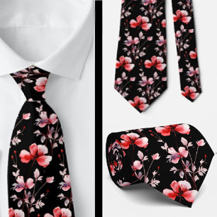 Corbata Elegante cordón de cuello de flores silvestres roj