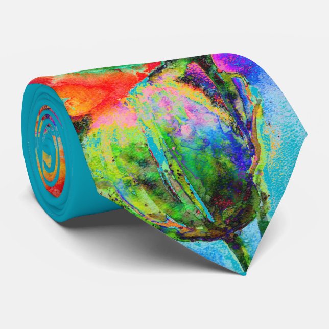 Corbata Elegante cuadro de acuarela floral rojo (Enrollado)