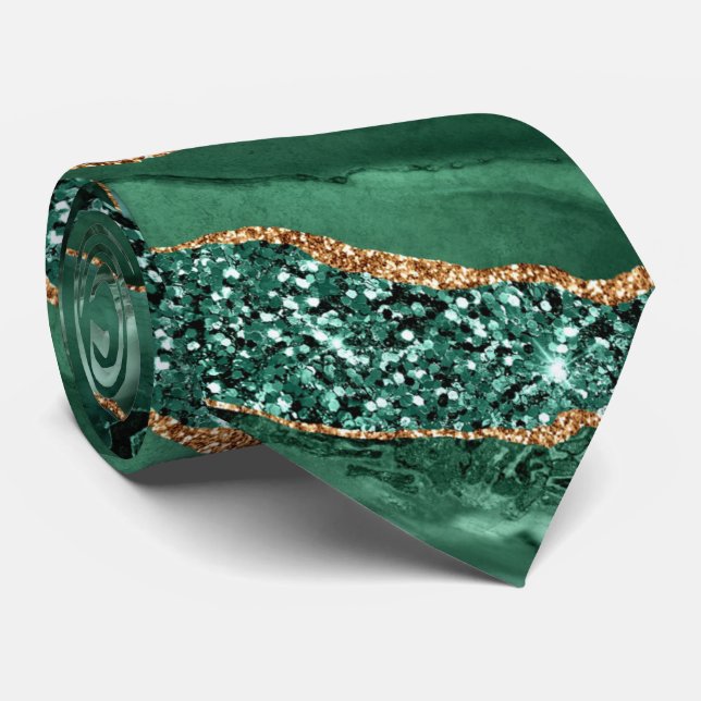 Corbata Elegante cuello atado agate Purpurina de oro verde (Enrollado)