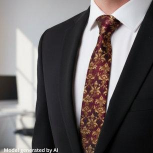 Corbata Elegante Damasco Borgoña - Floral Barroco Vintage
