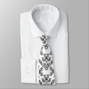 Corbata Elegante damasco negro vintage en blanco