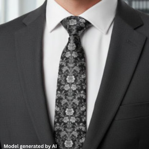 Corbata Elegante damasco negro y blanco - Barroco vintage