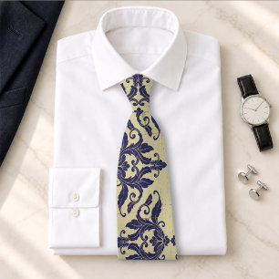 Corbata Elegante damasco vintage azul marino monograma ama
