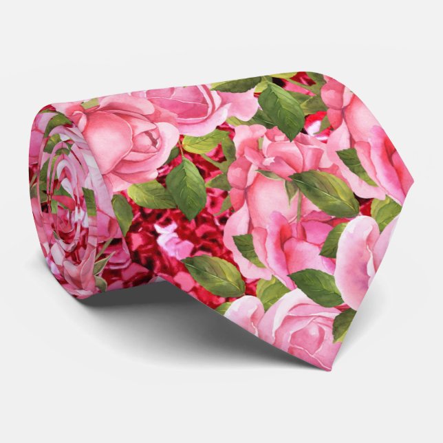 Corbata Elegante de Cuello con Rosas Rosadas (Enrollado)