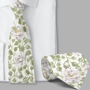 Corbata elegante de flores de acuarela de marfil
