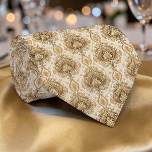 Corbata elegante de seda damasco dorada personaliz
