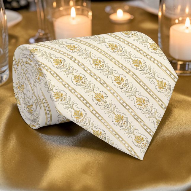 Corbata elegante de seda damasco dorada personaliz (Subido por el creador)
