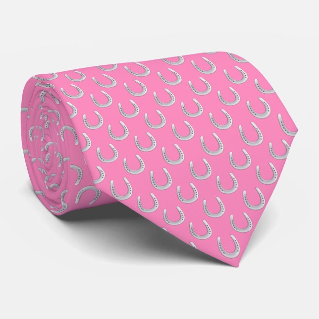 Corbata elegante de seda rosa con estampado de her (Enrollado)