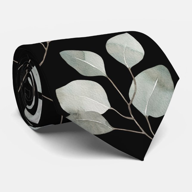 Corbata Elegante Dólar de Plata Eucalipto Boda (Enrollado)