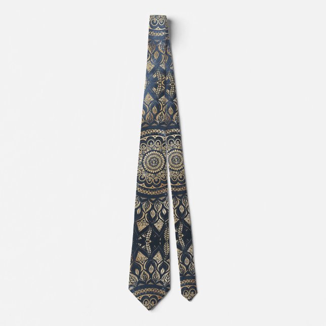 Corbata Elegante dorado azul Mandala Floral (Anverso)