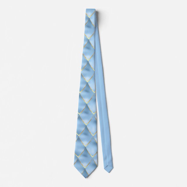 Corbata Elegante Dragon Scale Baby Blue Gold Pattern (Anverso)