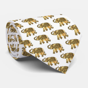 Corbata Elegante, elefante dorado, paisley