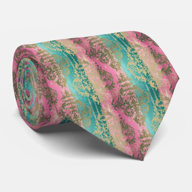 Corbata Elegante empate en rosa y turquesa (Enrollado)