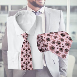 Corbata Elegante encaje rosa y negro de estilo vintage,