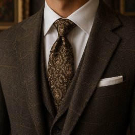Corbata Elegante escudo de armas real marrón oscuro y dora