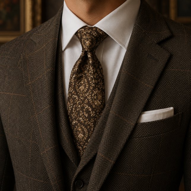 Corbata Elegante escudo de armas real marrón oscuro y dora (Subido por el creador)