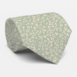 Corbata Elegante estampado botánico verde salvia