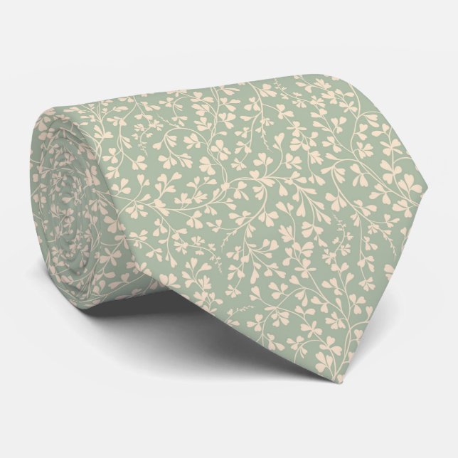 Corbata Elegante estampado botánico verde salvia (Enrollado)