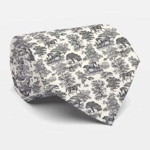 Corbata Elegante Estampado de Campo Caballos Blancos Negro